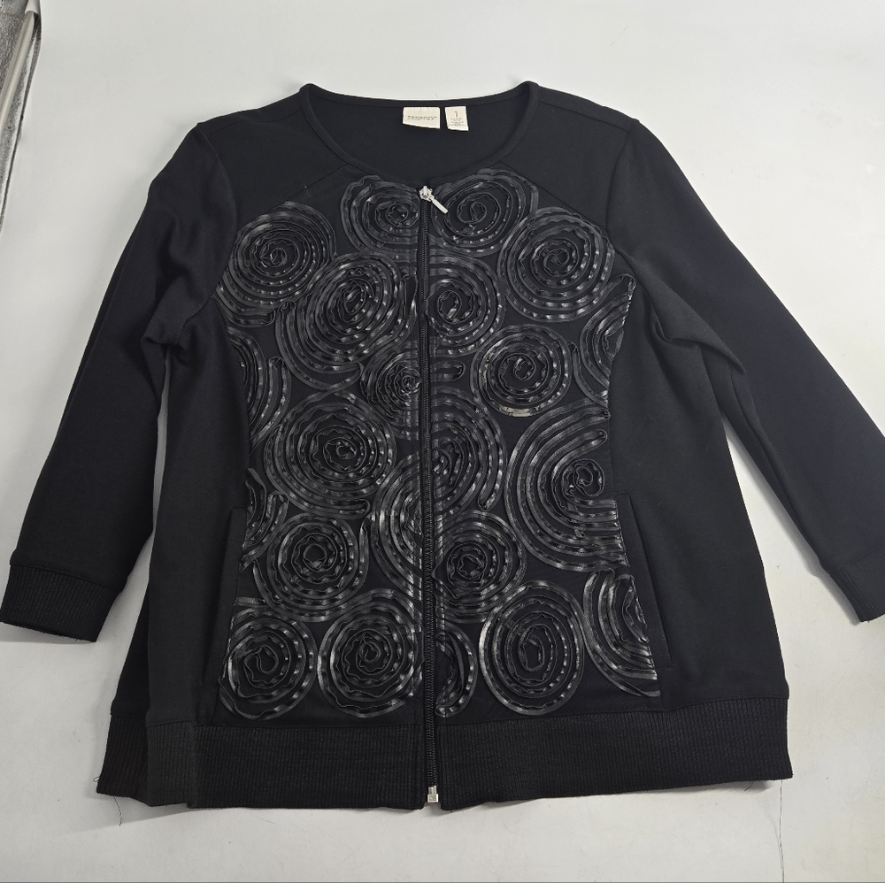 Chico's Zenergy Black Full-zip Jacket Soutache Trim 8